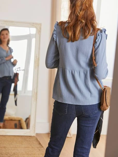 Blouse De Grossesse Et D'allaitement Gaze De Coton Rose Pale - Vertbaudet 4 Blouse De Grossesse Et D'allaitement Gaze De Coton Rose Pale - Vertbaudet – Image 4
