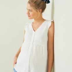 Blouse De Grossesse Et D'allaitement Gaze De Coton Vert - Vertbaudet