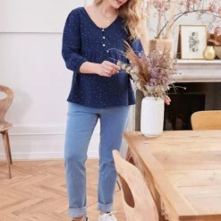 Blouse De Grossesse Et D'allaitement Gaze De Coton Bleu - Vertbaudet
