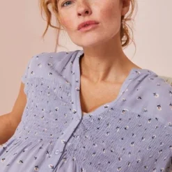 Blouse Imprimée Et Smockée De Grossesse Bleu - Vertbaudet -Vertbaudet shop blouse imprimee et smockee de grossesse 3
