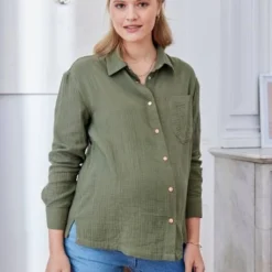 Chemise Gaze De Coton Grossesse Et Allaitement Olive - Vertbaudet