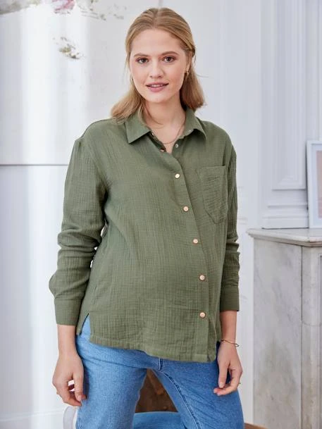 Chemise Gaze De Coton Grossesse Et Allaitement Olive - Vertbaudet 1 Chemise Gaze De Coton Grossesse Et Allaitement Olive - Vertbaudet