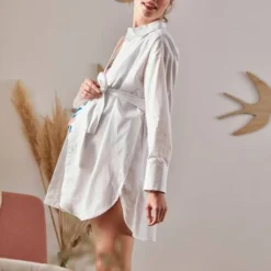 Chemise Liquette Grossesse Et Allaitement Popeline Rayé Bleu Et Blanc - Vertbaudet