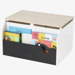 Coffre à Livres Et Jouets LIGNE SCHOOL Blanc - Bois - Ardoise - Vertbaudet