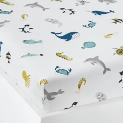 Drap-housse Enfant ABECEDAIRE MARIN Ivoire Imprimé - Vertbaudet