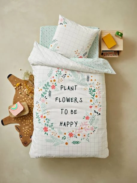 Drap-housse Enfant Bio Collection FLOREALE Vert D'eau/fleurs - Vertbaudet 2 Drap-housse Enfant Bio Collection FLOREALE Vert D'eau/fleurs - Vertbaudet – Image 2