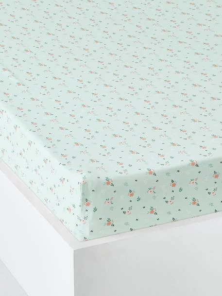 Drap-housse Enfant Bio Collection FLOREALE Vert D'eau/fleurs - Vertbaudet 1 Drap-housse Enfant Bio Collection FLOREALE Vert D'eau/fleurs - Vertbaudet