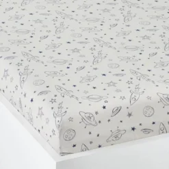 Drap-housse Enfant INTERGALACTIC Gris Clair Imprimé - Vertbaudet
