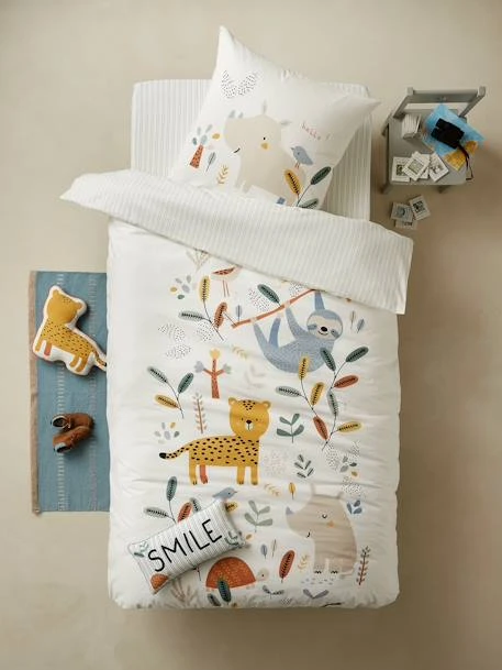 Drap-housse Enfant JUNGLE PARADISE Ivoire Rayé - Vertbaudet 2 Drap-housse Enfant JUNGLE PARADISE Ivoire Rayé - Vertbaudet – Image 2