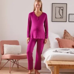 Ensemble 2 Pièces Pyjama Grossesse Et Allaitement Bordeaux - Vertbaudet