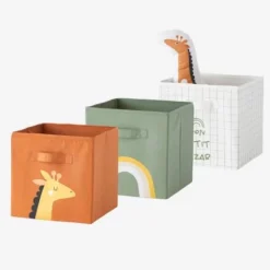 Les 3 Bacs De Rangement Tanzanie Tilleul Foncé Imprimé - Vertbaudet