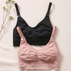 Lot De 2 Brassières Grossesse Et Allaitement Sans Coutures Détail Dentelle Lot Noir / Rose - Vertbaudet -Vertbaudet shop lot de 2 brassieres grossesse et allaitement sans coutures detail dentelle 2