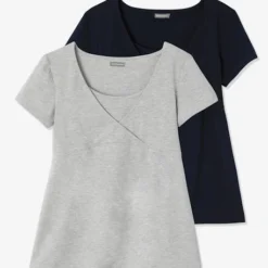 Lot De 2 T-shirts Cache-coeur Grossesse Et Allaitement Noir - Vertbaudet -Vertbaudet shop lot de 2 t shirts cache coeur grossesse et allaitement 4
