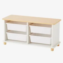 Meuble De Rangement + 4 Bacs LIGNE PTILOU Blanc/bois - Vertbaudet -Vertbaudet shop meuble de rangement 4 bacs ligne ptilou 2