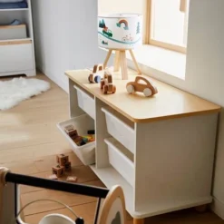 Meuble De Rangement + 4 Bacs LIGNE PTILOU Blanc/bois - Vertbaudet -Vertbaudet shop meuble de rangement 4 bacs ligne ptilou 4