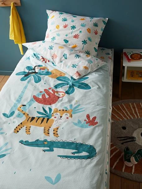 Parure Caradou "facile à Border" Avec Couette JUNGLE PARTY Bleu Tropical - Vertbaudet 3 Parure Caradou "facile à Border" Avec Couette JUNGLE PARTY Bleu Tropical - Vertbaudet – Image 3