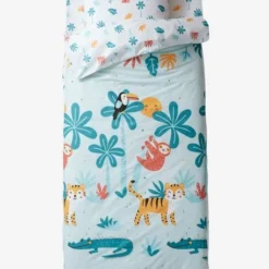 Parure Caradou "facile à Border", Sans Couette JUNGLE PARTY Bleu Tropical - Vertbaudet