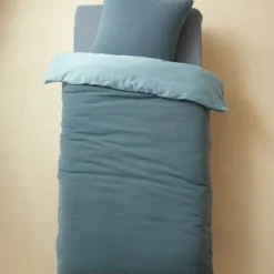 Parure Enfant Bicolore Housse De Couette + Taie D'oreiller En Gaze De Coton Bleu - Vertbaudet -Vertbaudet shop parure enfant bicolore housse de couette taie doreiller en gaze de coton 2