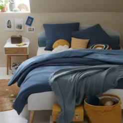 Parure Enfant Bicolore Housse De Couette + Taie D'oreiller En Gaze De Coton Bleu - Vertbaudet -Vertbaudet shop parure enfant bicolore housse de couette taie doreiller en gaze de coton 5