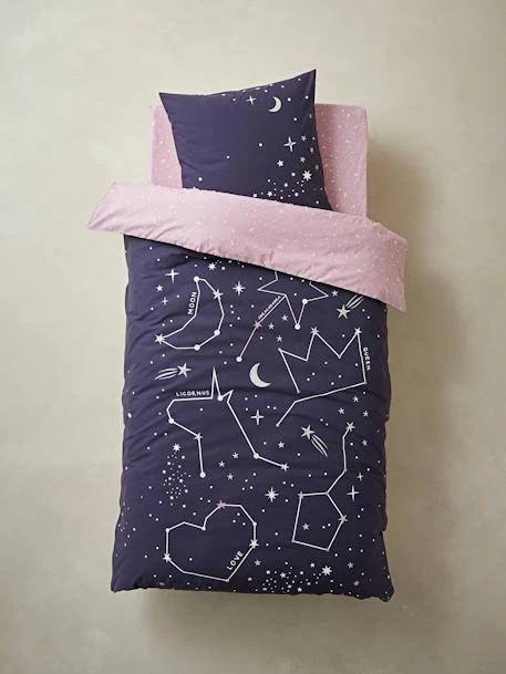 Parure Housse De Couette + Taie D'oreiller Avec Détails Phosphorescents MISS CONSTELLATION Marine / Parme - Vertbaudet 2 Parure Housse De Couette + Taie D'oreiller Avec Détails Phosphorescents MISS CONSTELLATION Marine / Parme - Vertbaudet – Image 2