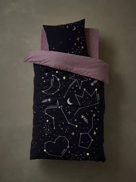 Parure Housse De Couette + Taie D'oreiller Avec Détails Phosphorescents MISS CONSTELLATION Marine / Parme - Vertbaudet 3 Parure Housse De Couette + Taie D'oreiller Avec Détails Phosphorescents MISS CONSTELLATION Marine / Parme - Vertbaudet – Image 3
