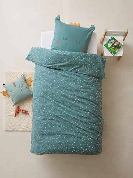 Parure Housse De Couette + Taie D'oreiller BIO* DRAGON Vert / écru - Vertbaudet 1 Parure Housse De Couette + Taie D'oreiller BIO* DRAGON Vert / écru - Vertbaudet