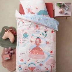 Parure Housse De Couette + Taie D'oreiller Enfant ABC PRINCESSE Mauve - Vertbaudet