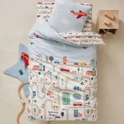 Parure Housse De Couette + Taie D'oreiller Enfant AUTO-CITY Beige Imprimé - Vertbaudet