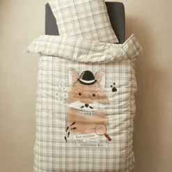 Parure Housse De Couette + Taie D'oreiller Enfant DANDY FOX Beige - Vertbaudet