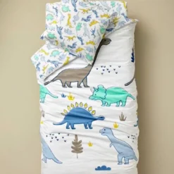 Parure Housse De Couette + Taie D'oreiller Enfant DINO MANIA Blanc - Vertbaudet