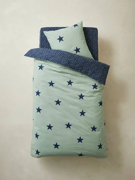 Parure Housse De Couette + Taie D'oreiller Enfant DREAM BIG Kaki / étoiles Marine - Vertbaudet 2 Parure Housse De Couette + Taie D'oreiller Enfant DREAM BIG Kaki / étoiles Marine - Vertbaudet – Image 2