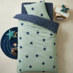 Parure Housse De Couette + Taie D'oreiller Enfant DREAM BIG Kaki / étoiles Marine - Vertbaudet
