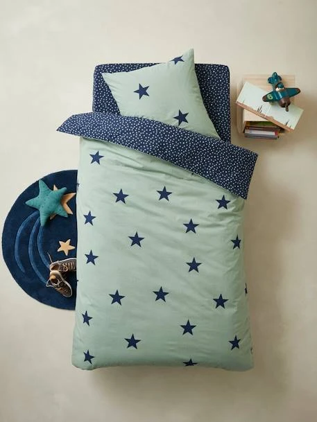 Parure Housse De Couette + Taie D'oreiller Enfant DREAM BIG Kaki / étoiles Marine - Vertbaudet 1 Parure Housse De Couette + Taie D'oreiller Enfant DREAM BIG Kaki / étoiles Marine - Vertbaudet