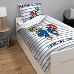 Parure Housse De Couette + Taie D'oreiller Enfant Mario® Blanc Animé - Super Mario -Vertbaudet shop parure housse de couette taie doreiller enfant mario 2