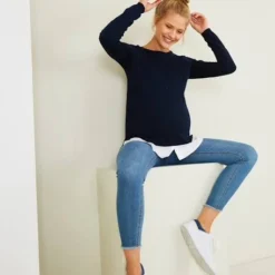 Pull Bi-matière Grossesse Et Allaitement Encre - Vertbaudet -Vertbaudet shop pull bi matiere grossesse et allaitement 5