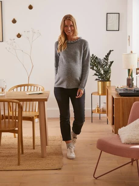 Pull Col Froufrou Grossesse Et Allaitement Gris - Vertbaudet 2 Pull Col Froufrou Grossesse Et Allaitement Gris - Vertbaudet – Image 2