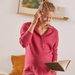 Pull Col Tunisien Grossesse Et Allaitement Fuschia - Vertbaudet -Vertbaudet shop pull col tunisien grossesse et allaitement 5