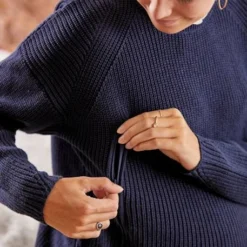 Pull Col Volanté Grossesse Et Allaitement Bleu Marine - Vertbaudet -Vertbaudet shop pull col volante grossesse et allaitement 3