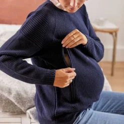 Pull Col Volanté Grossesse Et Allaitement Bleu Marine - Vertbaudet -Vertbaudet shop pull col volante grossesse et allaitement 4