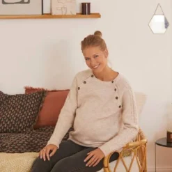 Pull Manches Torsadées Grossesse Et Allaitement Ecru - Vertbaudet