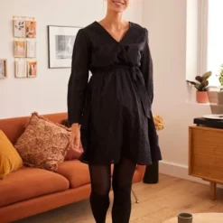 Robe Cache-coeur Grossesse Et Allaitement Noir Fonce Uni - Vertbaudet