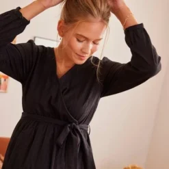 Robe Cache-coeur Grossesse Et Allaitement Noir Fonce Uni - Vertbaudet -Vertbaudet shop robe cache coeur grossesse et allaitement 4