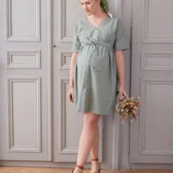 Alternative view of Robe Courte Cache-coeur Grossesse Et Allaitement Vert Sauge - Vertbaudet