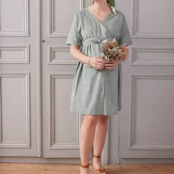 Robe Courte Cache-coeur Grossesse Et Allaitement Vert Sauge - Vertbaudet