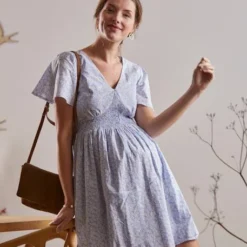 Robe Courte En Crêpe Imprimé Grossesse Et Allaitement Blanc Imprimé - Vertbaudet