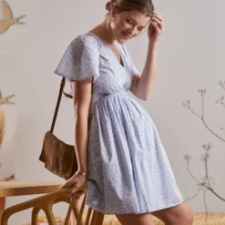 Robe Courte En Crêpe Imprimé Grossesse Et Allaitement Blanc Imprimé - Vertbaudet -Vertbaudet shop robe courte en crepe imprime grossesse et allaitement 5