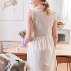 Robe Courte En Maille Et Broderie Anglaise Grossesse Et Allaitement Marine - Vertbaudet -Vertbaudet shop robe courte en maille et broderie anglaise grossesse et allaitement 2