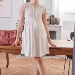 Robe Courte En Maille Et Broderie Anglaise Grossesse Et Allaitement Marine - Vertbaudet -Vertbaudet shop robe courte en maille et broderie anglaise grossesse et allaitement 5