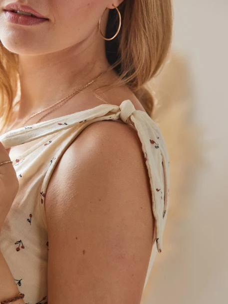 Robe Courte Gaze De Coton Grossesse Et Allaitement Beige Imprimé - Vertbaudet 5 Robe Courte Gaze De Coton Grossesse Et Allaitement Beige Imprimé - Vertbaudet – Image 5