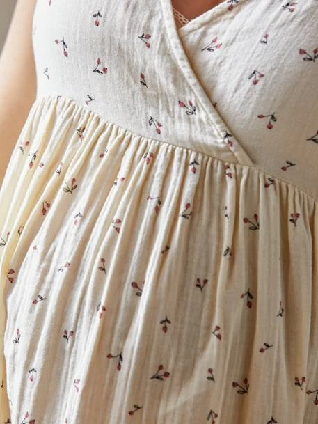 Robe Courte Gaze De Coton Grossesse Et Allaitement Beige Imprimé - Vertbaudet 6 Robe Courte Gaze De Coton Grossesse Et Allaitement Beige Imprimé - Vertbaudet – Image 6